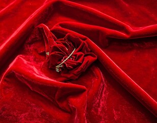 Red Velvet Fabric Texture Closeup.