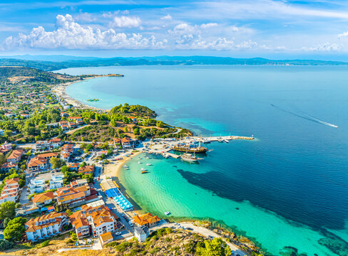 Aerial view of Ormos Panagias, Sithonia peninsula, Halkidiki, Greece.