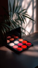Colorful eyeshadow palette on table