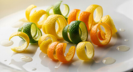 Citrus zest lemon lime orange peels for cocktails baking garnish and culinary decoration bright and colorful