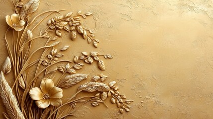 Elegant Floral Background Showcasing Rich Golden Tones and Stucco Details