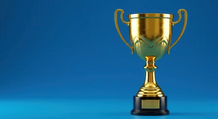 Fototapeta premium A gleaming gold trophy stands proudly against a vibrant blue background.