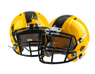 Two yellow and black football helmets