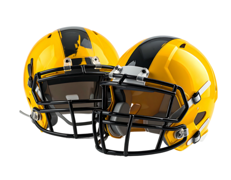 Two yellow and black football helmets