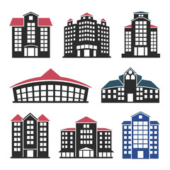 Vector illustration collection of diverse hotel buildings architectural designs scalable eps graphics vector