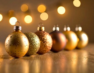 Christmas ornaments on wooden surface