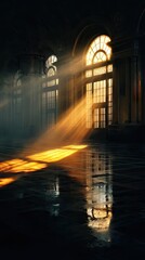 Sunlight illuminating empty grand hall