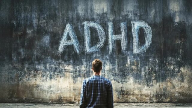 Man stares at chalk wall with "ADHD" written