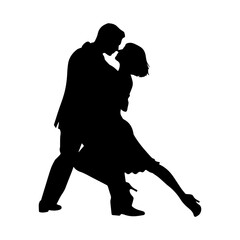 Silhouette of a couple dancing in a dramatic tango embrace