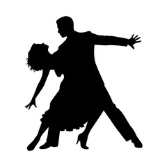 Silhouette of a couple dancing in a dramatic dip pose