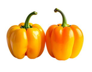 Two vibrant yellow bell peppers, close-up