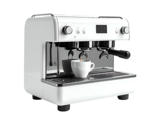 White coffee machine dispensing espresso into a cup
