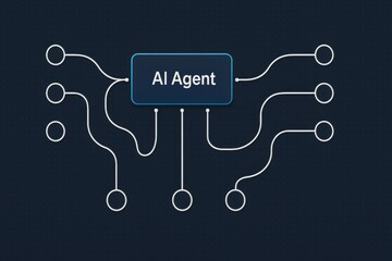 AI Agent block diagram with white curved connectors and empty endpoint nodes on dotted grid
