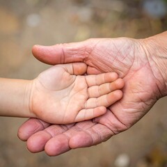 Child's hand in senior's hand