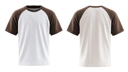 A white and brown raglan t-shirt shown from front and back, isolated on white
