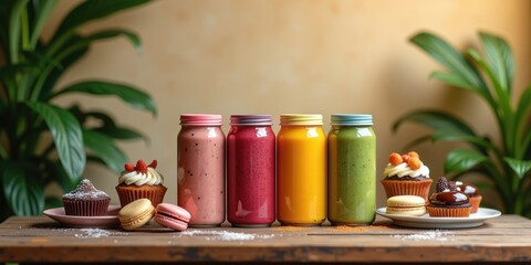 A refreshing assortment of colorful fruit drinks and sweet pastries