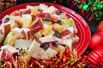 メキシコ　クリスマスのリンゴのサラダ　Mexico: Mexican apple salad　(Ensalada de manzana navideña, Ensalada navideña mexicana, Ensalada de manzana para Navidad,Ensalada navideña, Mexican Christmas Apple Salad) 