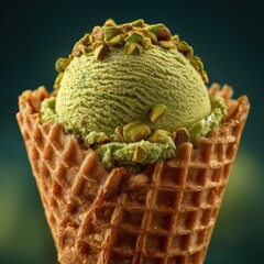 Pistachio Ice Cream in a Waffle Cone