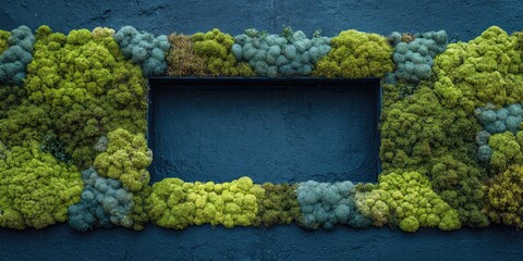 Moss art border on dark blue wall
