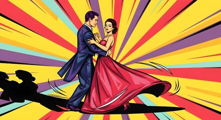 Pop Art Couple Dancing with Expressive Background