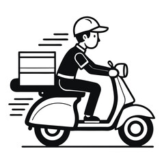 Scalable vector icon of a fast delivery rider on a scooter with package for eps graphics vector