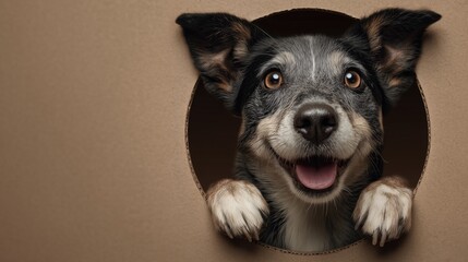 Happy Dog Peeking Through a Hole