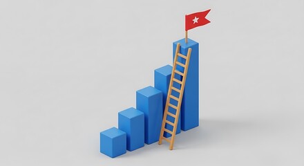 A stylized representation of progress, illustrated by a rising bar graph, a wooden ladder, and a flag, symbolizing achievement.