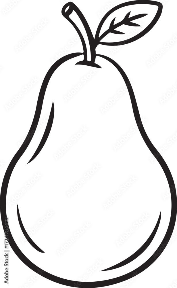 Poster simple outline drawing of a pear with a stem and leaf