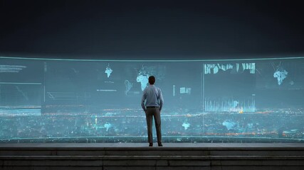 Analyzing global data trends: A lone figure contemplating the digital future - Powered by Adobe