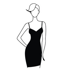 Minimalist black dress vector illustration of a woman elegant fashion line art eps vector