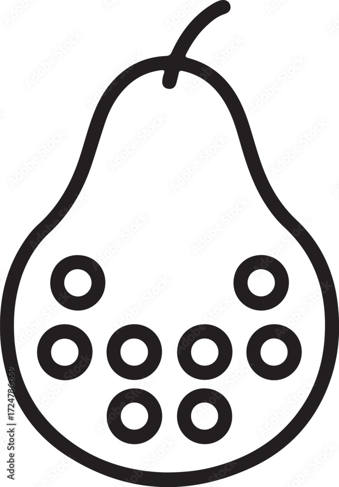 Poster simple outline icon of a pear with dots inside representing seeds
