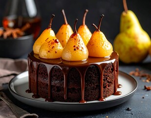 Chocolate cake with pears