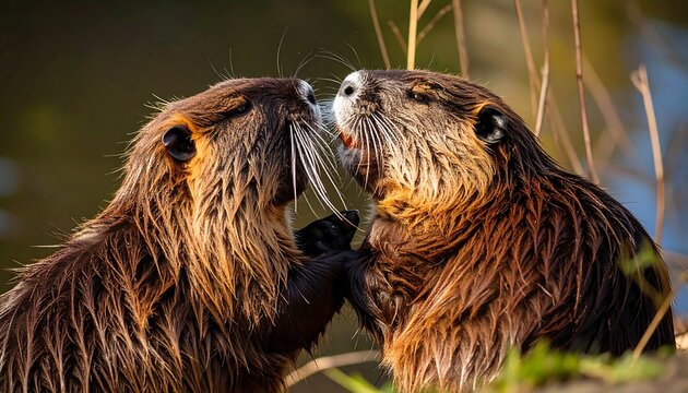 Two nutria close together