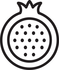 Simple line art icon of a pomegranate fruit with seeds