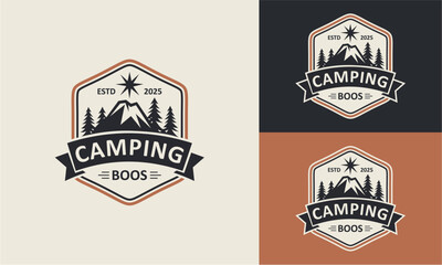 Vintage Adventure Mountain Logo Vector Stock Illustration