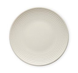 White Textured Ceramic Plate Top View Isolated with Clipping Path