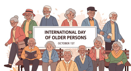 International Day of Older Persons: Diverse group of elderly people enjoying life.