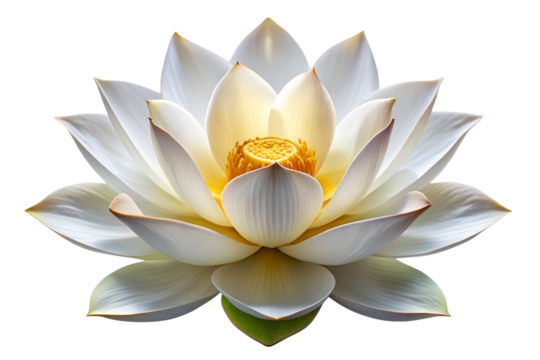 Elegant White Lotus Flower Blossom Close Up on Transparent Background