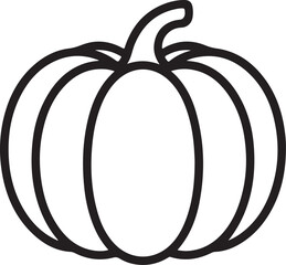 Simple outline drawing of a pumpkin with a stem and curved lines