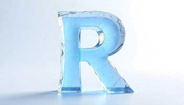 Alphabet R made of ice isolated on white background