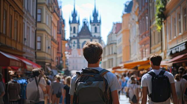 University study abroad program where students explore historic European cities and cultures.