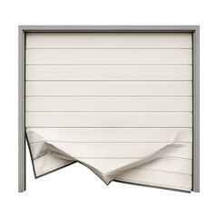 damaged broken bent garage security door with visible dents Roller shutter isolated on transparent white background 