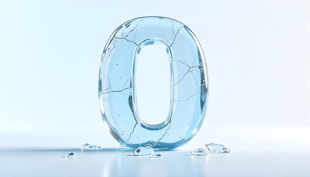 Number 0 made of ice isolated on white backgroun