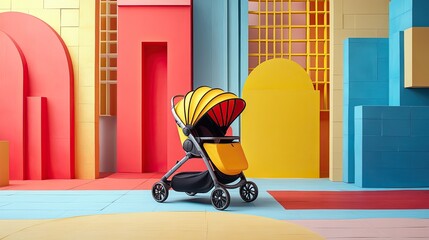 Obraz premium Urban Comfort Pop Art Minimalism Featuring a Stroller for Modern Design and Family Lifestyle