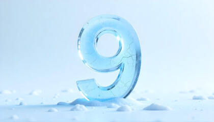 Number 9 made of ice isolated on white background