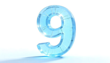 Number 9 made of ice isolated on white background