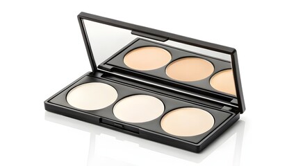Pressed Contour Trio Compact Mockup &ndash; Blank Cosmetic Case with Mirror, No Label Packaging, Three Shade Makeup Palette, Realistic Beauty Product Design Template