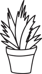 Simple outline drawing of a potted succulent plant with spiky leaves