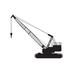 Silhouette of a Heavy Construction Crane Isolated on White A Powerful Symbol of Industry and Engineering Prowess
