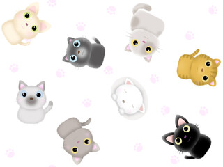 ネコのシームレスパターン〈足跡〉　C-2